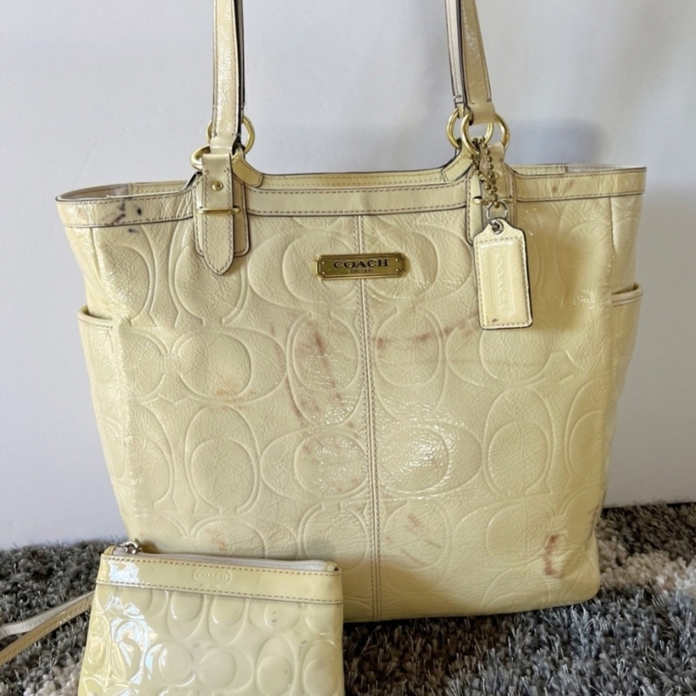 Coach Yellow Embossed Tote with Pouch